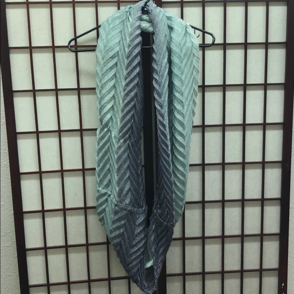 Grey and light teal infinity scarf